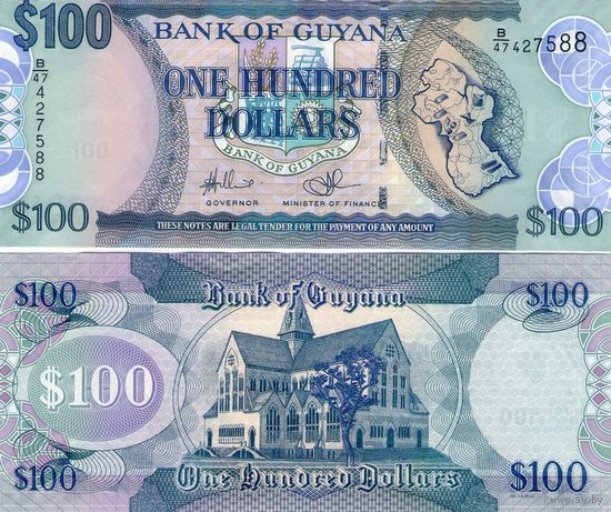 Гайана 100 долларов 2022 год UNC