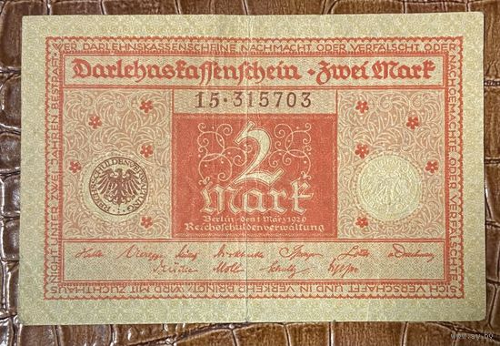 Банкнота 2 марки 1920 год. Веймарская республика.
