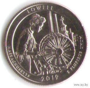 25 центов 2019 г. Парк=46 Национальный  исторический парк Лоуэлл Массачусетс Двор P _состояние UNC