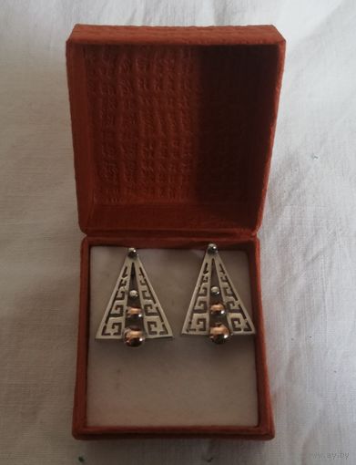Серьги винтажные, серебро, 925пр,позолота