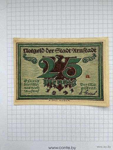 Нотгельд 25 пфеннигов Германия Урунштадт-0501