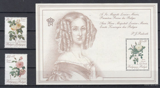 Флора. Цветы. Бельгия. 1990. 2 марки и 1 блок. Michel N 2405-2406, бл60 (10,5 е)