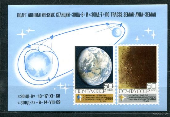 СССР 1969 освоение космоса Луна Блок ** (КОСМ