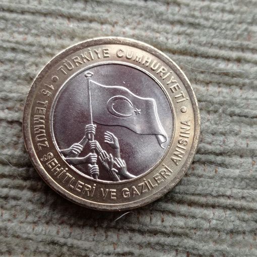 Werty71 Турция 1 лира 2016 Попытка госпереворота 15 июля 2016 биметалл