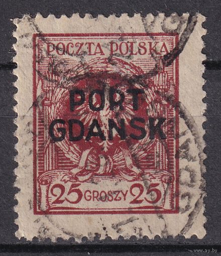 1.Pl. Польша. Порт Гданьск. Надпечатка. 25 Gr. 1925 г. Mi.#8.