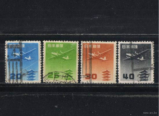 Япония Авиа 1952 Самолет Дуглас DC-4 Храм Хорю-дзи в Нара Стандарт #597-600.