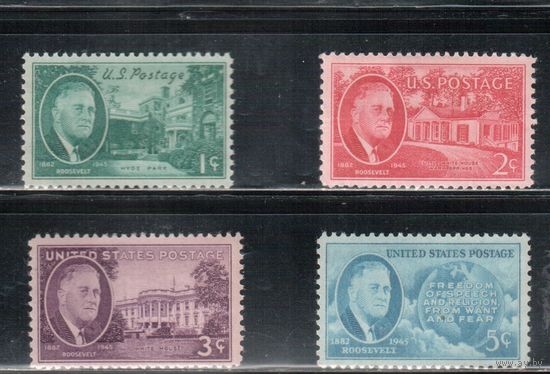 США-1945, (Мих.534-537 ), **/*  , Личности , Президент, Рузвельт(полная серия)