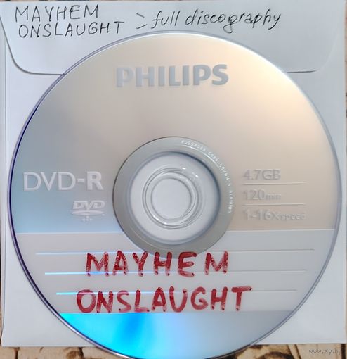DVD MP3  MAYHEM, ONSLAUGHT  полная дискография (Black metal, Industrial metal, Trash Metal) - 1 DVD