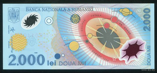 Румыния 2000 лей 1999 г. Р111a. Серия 005B. Полимер. UNC