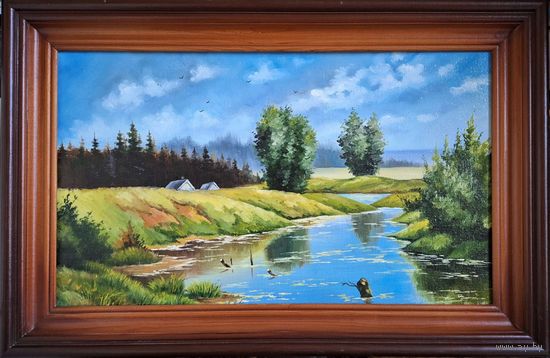 Картина в раме масло пейзаж холст