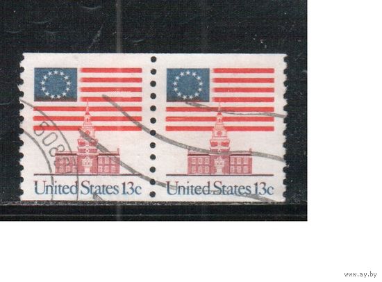 США-1975, (Мих.1194 С) , гаш. , Стандарт , Флаг (одиночка), пара