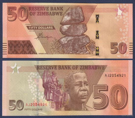 Зимбабве, 50 долларов 2020 г., P-W105, UNC