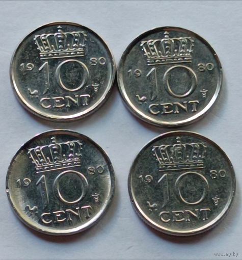Нидерланды. 10 центов 1980 года.