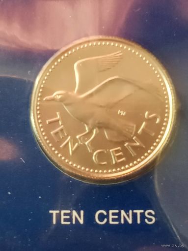 24. Распродажа. Барбадос 10 центов 1974 г. Редкая!!! Тираж 3 708! Из набора. ВUNC!