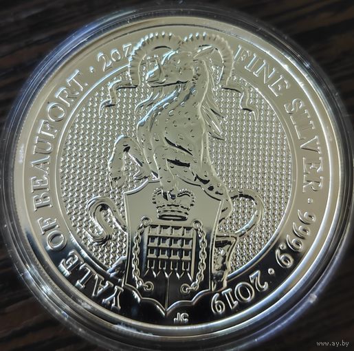 Великобритания 5 фунтов, 2019 года. Звери Королевы - Йейл из Бофорта. 2 унции. Улучшенный чекан. UNC