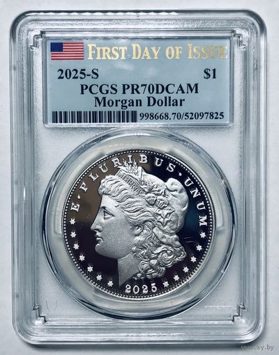1 доллар 2025 США pr 70 dcam PCGS Морган - идеал! Первый день выпуска!