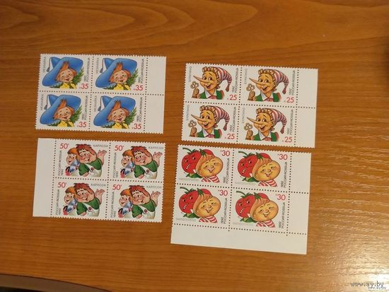1992 Россия мультики искусство чистая полная серия в квартблоках MNH** (р-2)