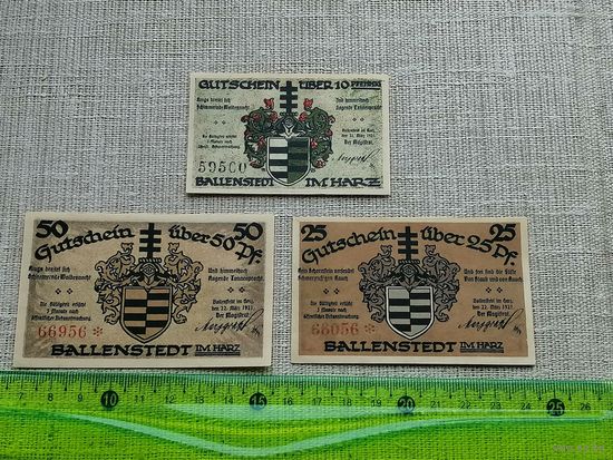 Германия-нотгельд 10 . 25 . 50    пфенингов  Ballenstedt 1921