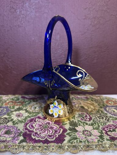 Старинная вазочка, Богемия, ручная роспись, эмаль, много лотов с рубля