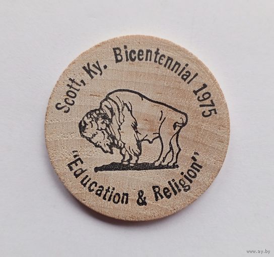 США. Жетон Wooden Nickel (Деревянный пятицентовик). Диаметр 3,8 см.