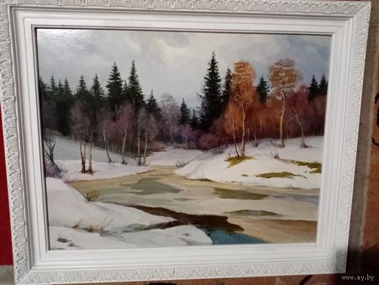 С рубля без мц. картина "Лес зимой", х. фанера. 75х61см.