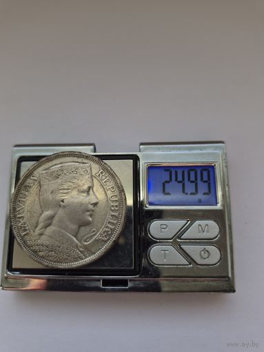 5 лат 1931 года. Латвия, Первая Республика (1922 - 1940). Серебро 835. Монета не чищена. Sm45450.