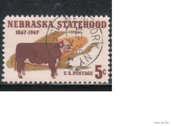 США-1967, (Мих. 926) , гаш.  ,  Штат Небраска, Бык(одиночка)