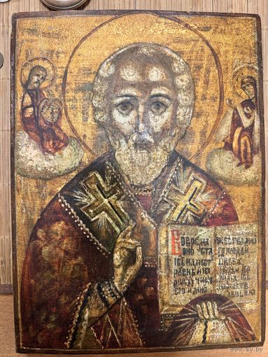 Икона Николай Чудотворец 19 в Живопись,золото!