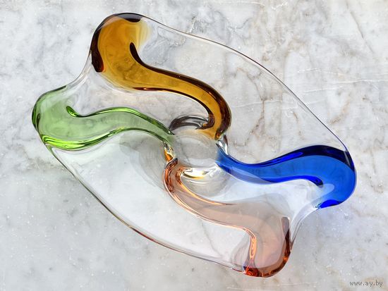 Конфетница Чехословакия Zemek 24х16см цветное стекло винтаж