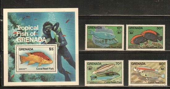 Гренада-1982(Мих.,1299-1302,Бл.126) , **  , Морская  Фауна,Рыбы (полная серия)
