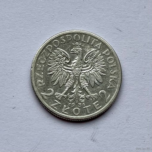 Монета СЕРЕБРО Польша 2 злотых 1934 год Ядвига ОТЛИЧНЫЕ
