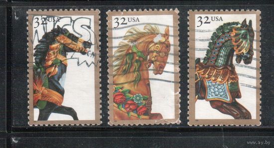 (США-1995 (Мих.2608-2611) , гаш. ,Карусели, Лошади, 3 марки(2)