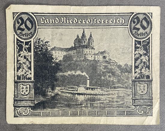 Нотгельды Австрия Ниедестерейх 20 геллеров 1920 год.