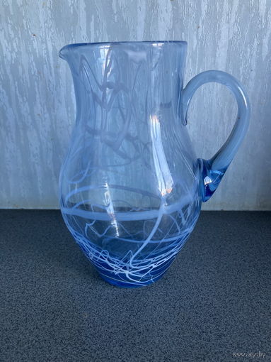 Кувшин СССР голубой нить стекло 19 см