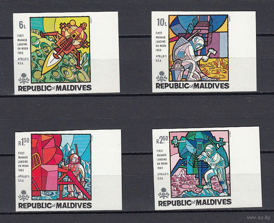 Космос. Аполлон 11. Мальдивы. 1969. 4 марки б/з. Lollini N 4500 MLD (38,0 е)