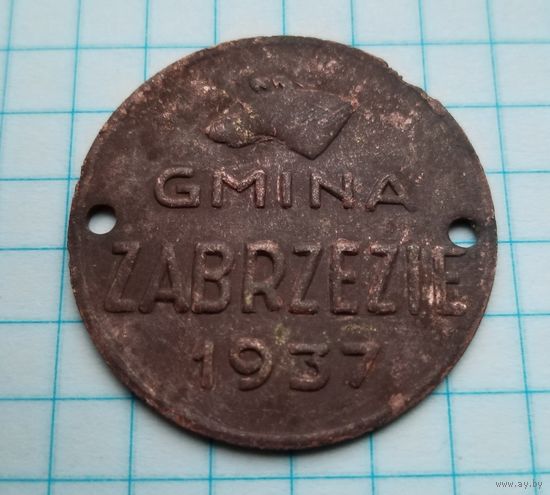 Жетон уплаты налога за собаку. Польша 1937 года.