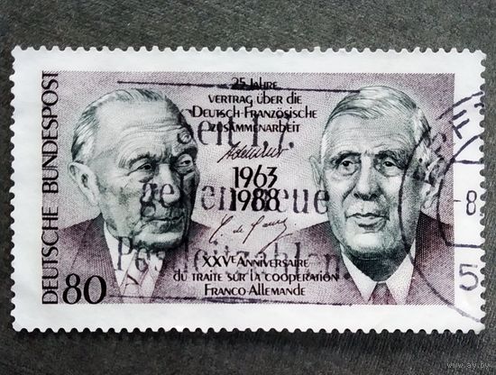 Марка Германия 1988 год 25-летие германо-французского договора