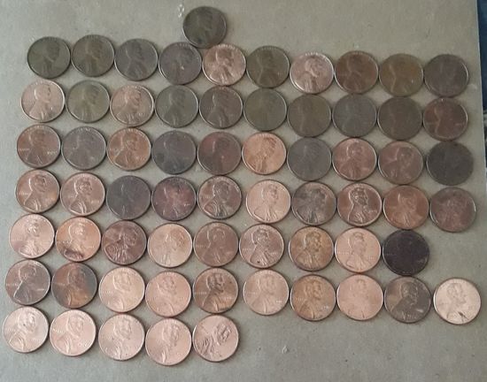 1 цент 1959-2024 МД Филадельфия  погодовка 65 монет.