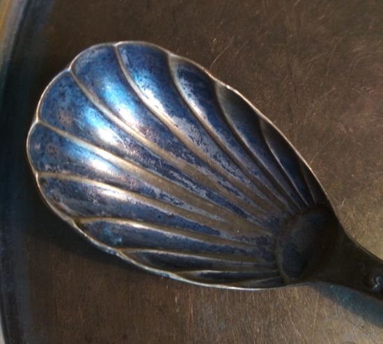 Ложка сахар. ракушка, старая, бронза Европа, ложечка