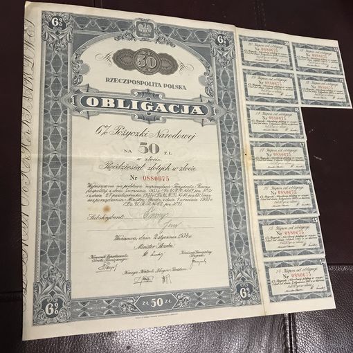 Obligacja na 50zl.w zlocie.1934г.