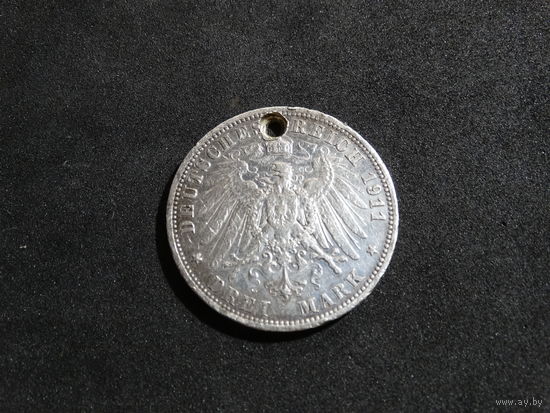 Германская империя 3 марки, 1911 (просверлено отверстие)