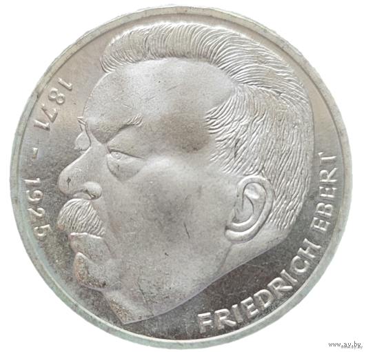 5 марок 1975 J Фридрих Эберт! Штемпель! Серебро 11.2 грамма 625 пробы! ВОЗМОЖЕН ОБМЕН!