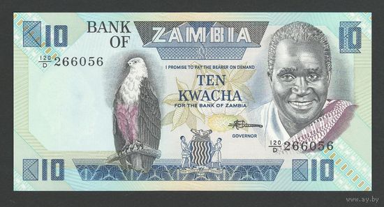 Замбия 10 квача 1988 года. Тип P-26e. Состояние UNC!