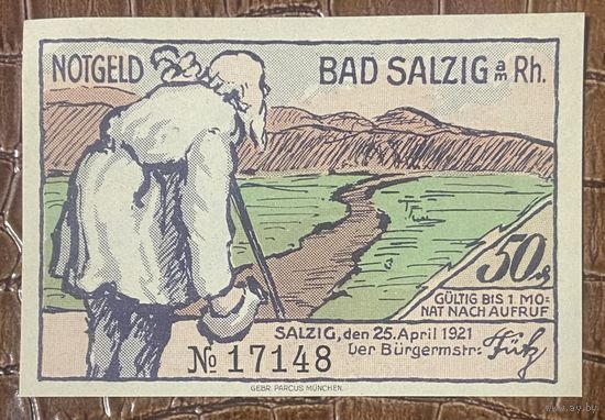 Нотгельд 50 пфеннигов 1921 год. Бад-Зальциг. Веймарская республика