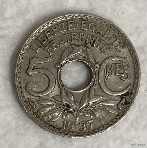 Монета 5 сантимов 1937 год. Франция . С рубля без МЦ.