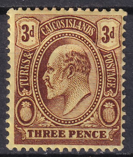70.BrK. Великобритания. Колонии. Острова Теркс и Кайкос . Эдуард VII. Стандарт. 3 P. 1909 г. Mi.#50.