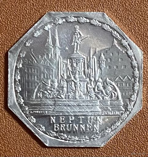 Германия Нюрнберг нотгельд 20 пфеннигов 1920 год. фонтан Нептуна. трамвайный жетон