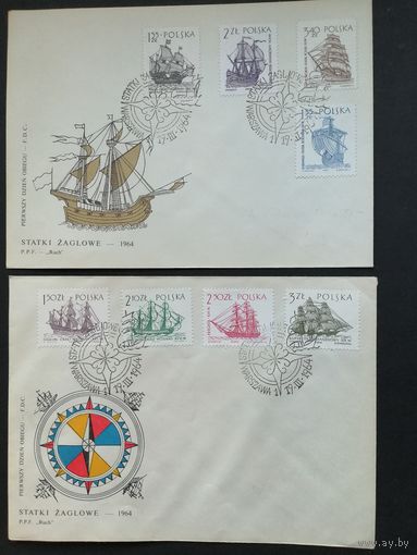 Польша 1964 Два КПД с полной серией марок "Парусники" (спецгашение) Mi.1465-1472 каталог 4.00 евро