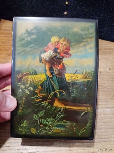 Шкатулка "Аленушка и братец Иванушка", СССР, 1959г. Федоркино. 15х10.5см, высота 5см, Усков худ