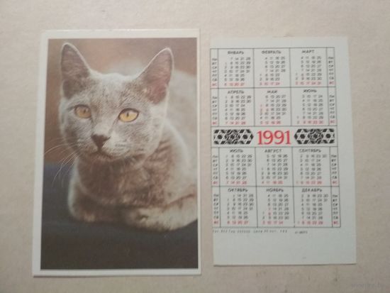 Карманный календарик. Котик. 1991 год